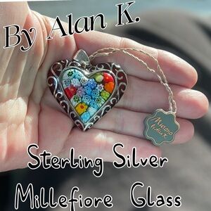 🌸Sterling / Millefiori, Glass Pendant